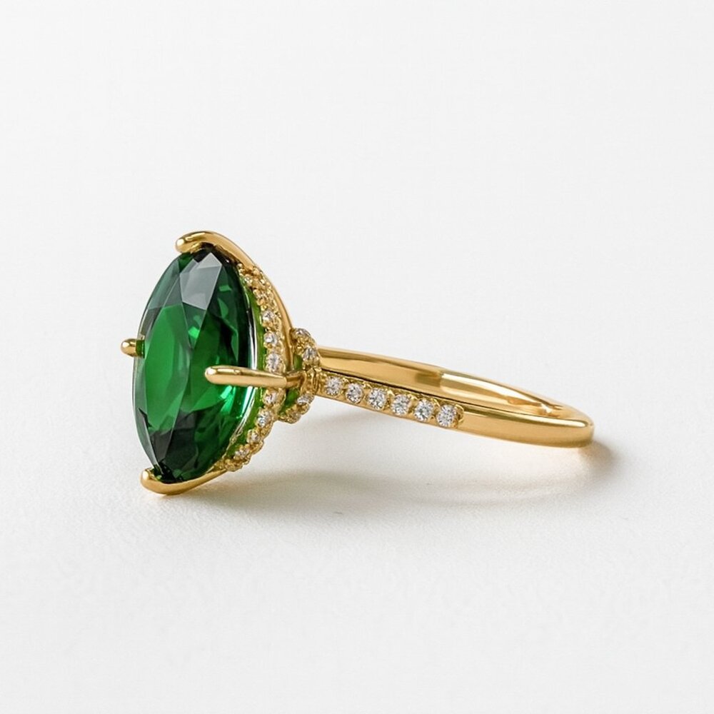 "Emmie" Oval Emerald Cocktail Ring - Picture 2 of 2